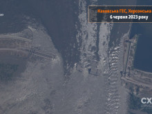 Първи спътникови снимки от разрушената Каховска ВЕЦ