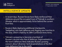 Британското разузнаване: Токмак може да се превърне в ядрото на втората отбранителна линия на руснаците