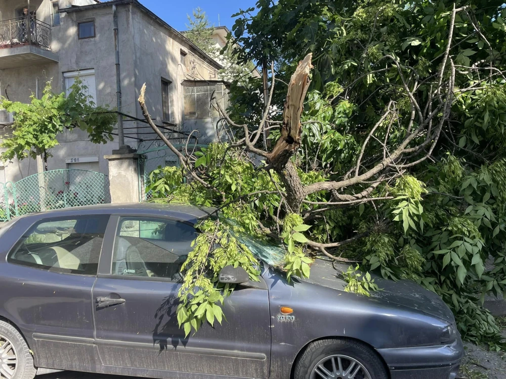 Щетите от падането обаче са за сметка на съседния от патрулката автомобил