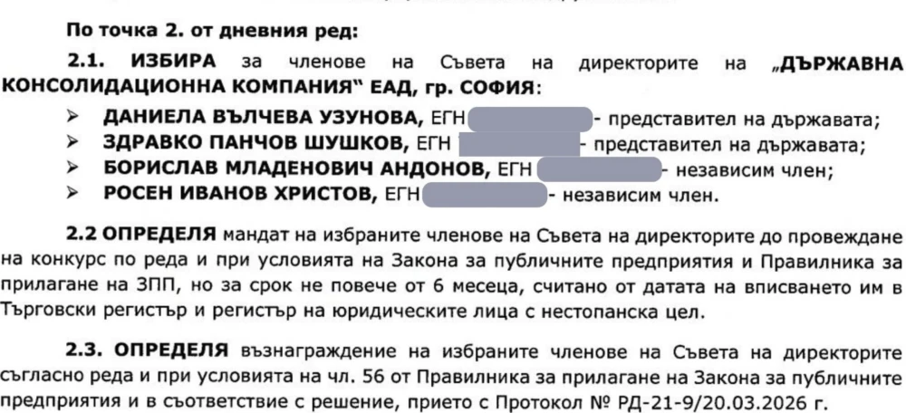 Извлечение от Търговския регистър
