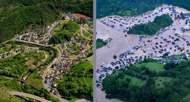 ДПА
Вижте този колаж със снимки преди и след наводнението в