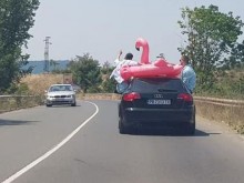 Ах, морето! Младежи се забавляват в движение в пловдивско "Ауди", имат си и фламинго!