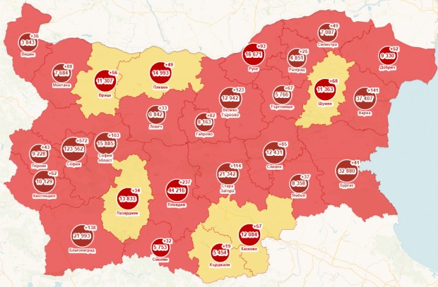 Двайсет и две области в страната са в червена зона