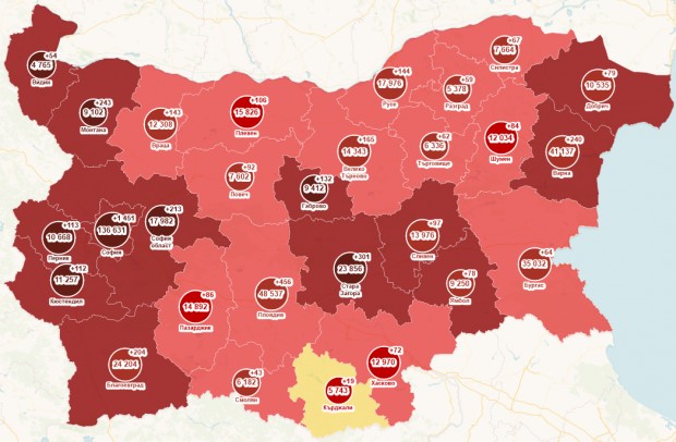 Към 19 октомври само област Кърджали е в  жълта зона  по заболеваемост