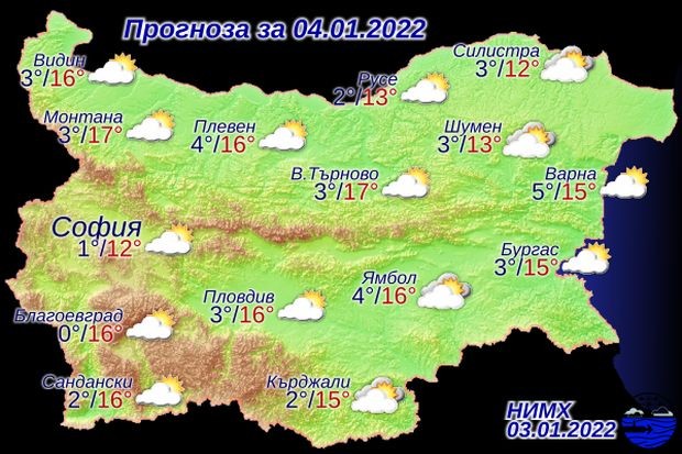 През нощта облачността ще е разкъсана предимно средна и висока