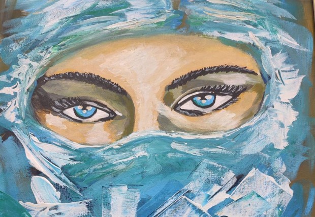 Пациентка, която е преборила COVID, нарисува картина с очите на