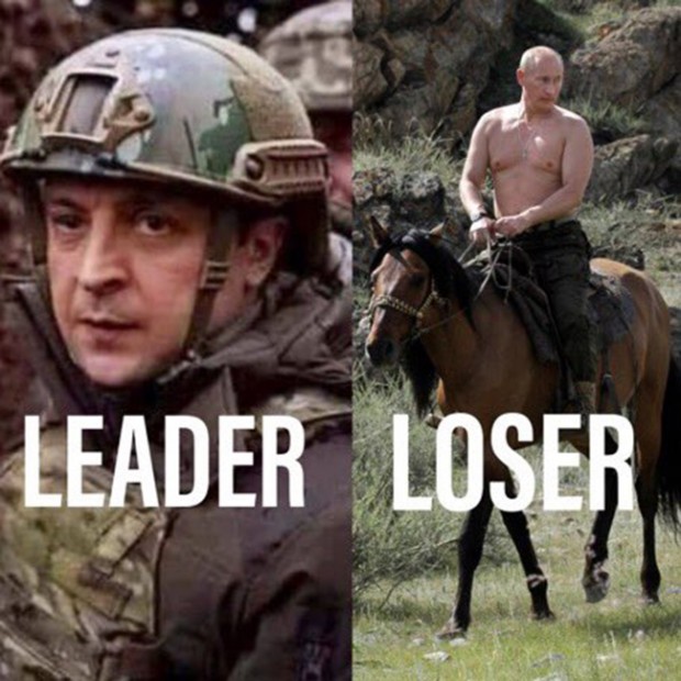 Зеленски като смел супергерой, а Путин – като тъжен Хитлер.