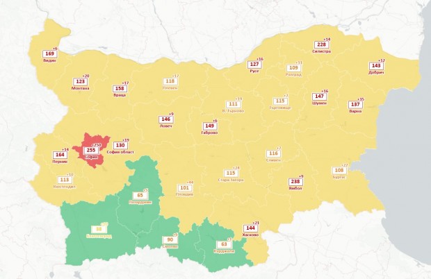 Само София град е в червена зона по ниво на заболеваемост