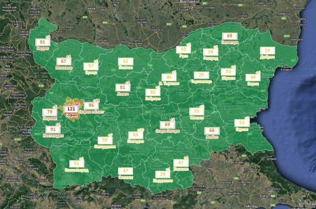 София остана единствената зона оцветена в жълто на картата по