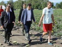 Премиерът надяна гумени ботуши, за да види страшните щети от градушката край Пловдив