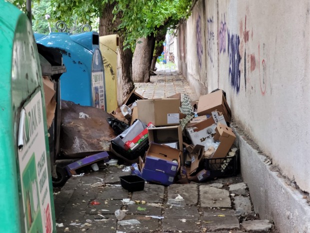 Големи камари боклуци блокираха тротоара на ул. “Димитър Цончев, видя