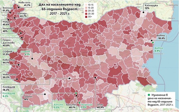 Най пенсионерски общини са Бойница и Невестино над 50 в големите градове