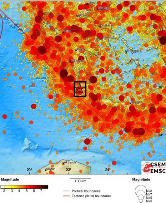 Земетресение с умерен магнитуд в район на Хеленската дъга, Гърция