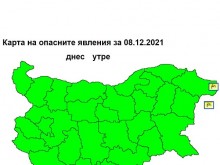 НИМХ: Жълт код за силен вятър над морето е в сила за крайбрежието на територията на областите Варна и Добрич за 8 декември