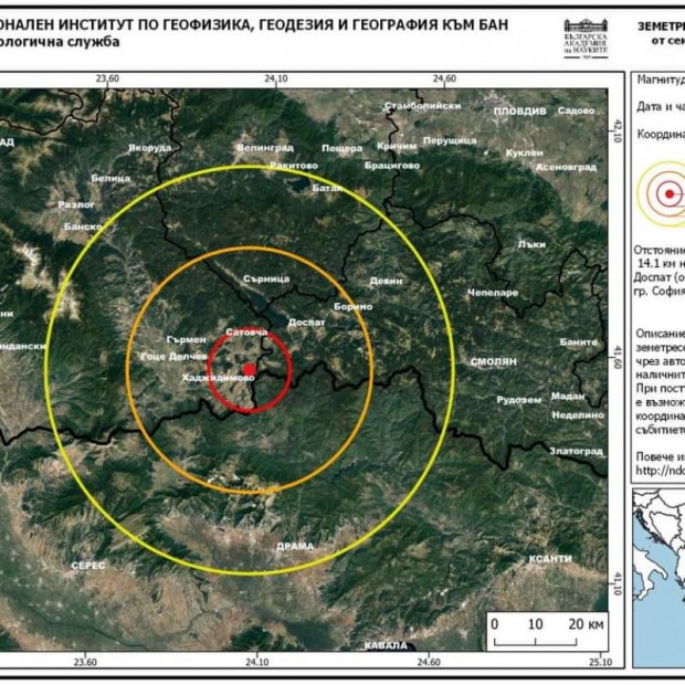 Земетресение с магнитуд 3.1 е регистрирано в близост до Хаджидимово