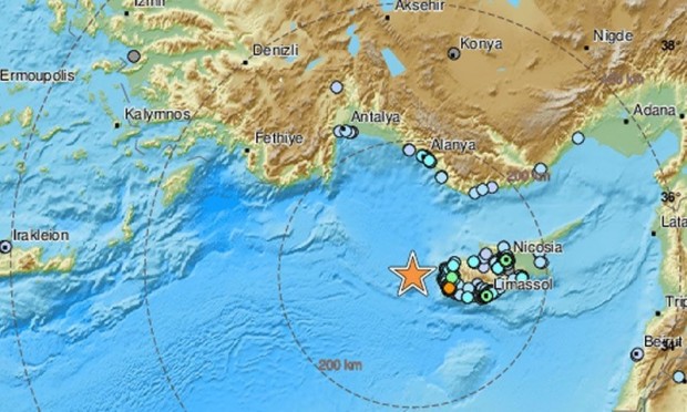 Kathimerini: Край Кипър е регистрирано земетресение с магнитуд 5.1