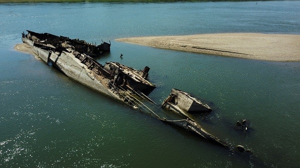 Reuters: Ниското ниво на Дунав разкри потънал германски военен кораб от ВСВ