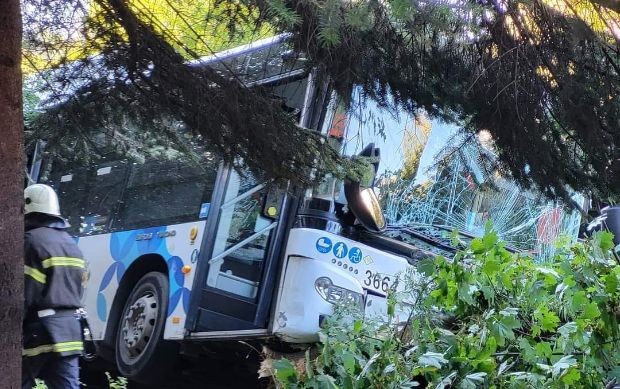 Пътен инцидент в столицата Aвтобус на градския транспорт е кастрофирал