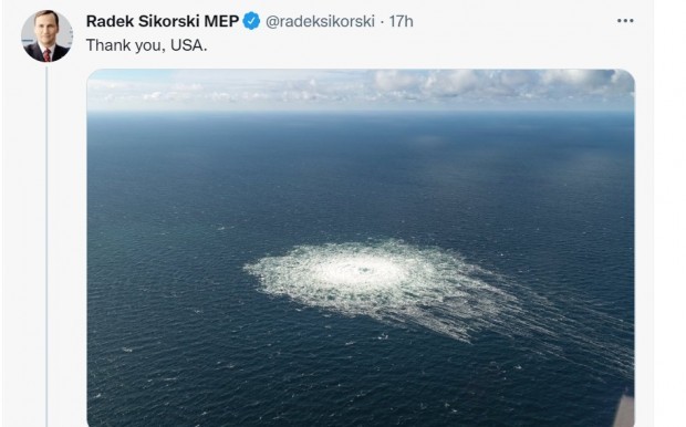 Бившият външен министър на Полша изтри туит, в който благодари на САЩ за "Северен поток"