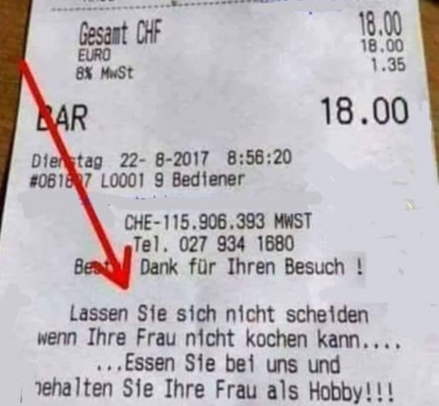 Касови бележки от закусвалня в Германия разсмиват чрез посланията си