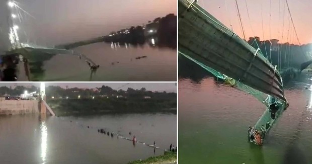 Най-малко 60 души загинаха при срутване на висящ мост в Индия
