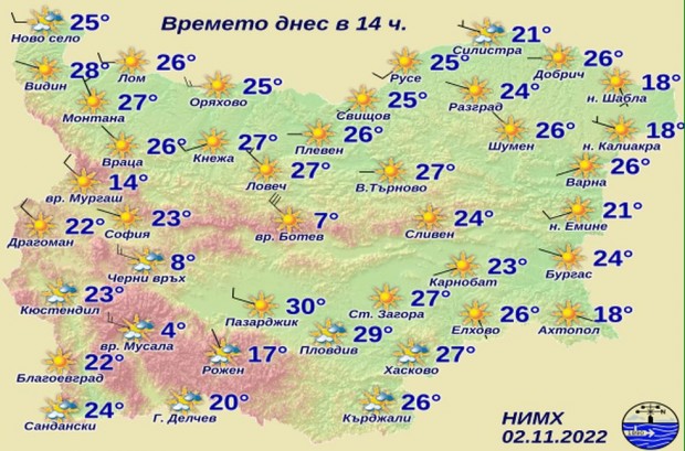 Пазарджик, Пловдив и Видин са най-топлите градове към 14.00 часа