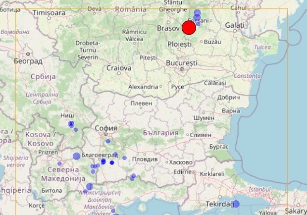 Тази сутрин силно земетресение удари Румъния на 53 километра от