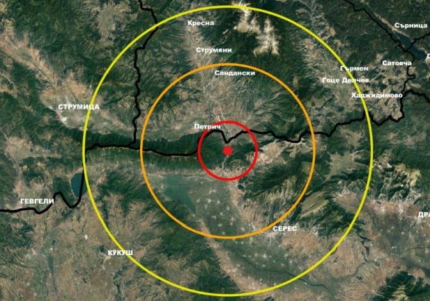 Земетресение с магнитуд 2,5 е регистрирано близо до българската граница в района на Петрич