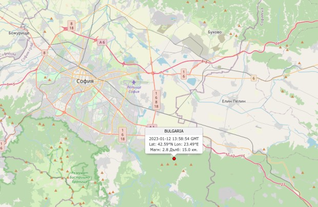 Регистрирано е земетресение в района на Елин Пелин