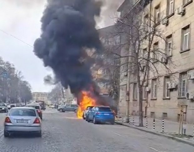 A car burst into flames