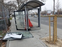Тотално поломиха спирка в Пловдив, стъкла от витрината застрашават пешеходците