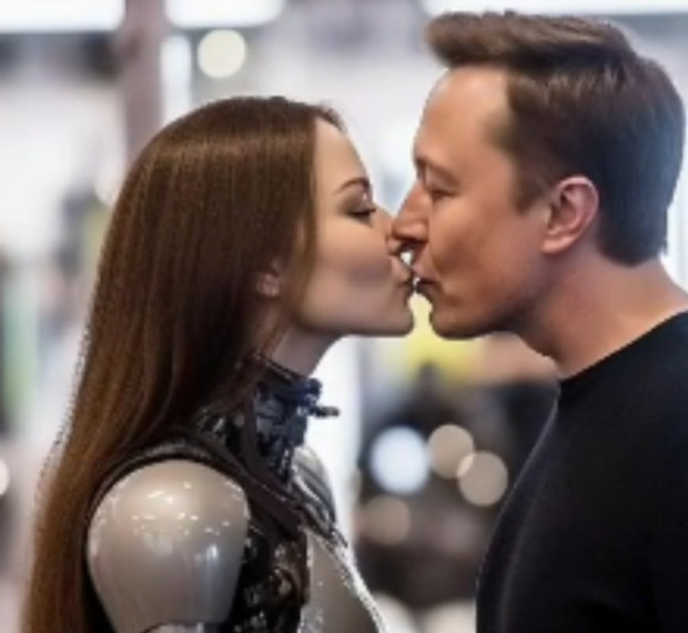 Снимки, на които милиардерът Илон Мъск се целува с хуманоиден