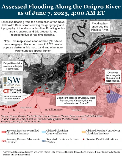 ISW анализира бойното поле след разрушаването на Каховската ВЕЦ, руснаците са загубили защитна линия