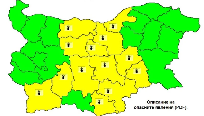 Опасно високи температури в 13 области на страната