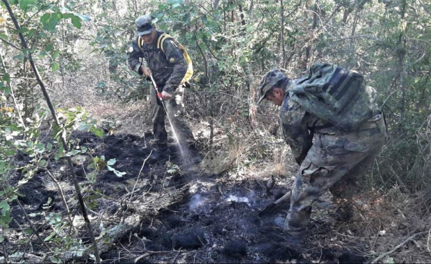 Военнослужещи участват в гасенето на големия горски пожар край село