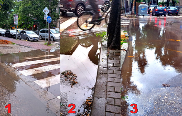 Водни препятствия се образуват по пешеходните пътеки след всеки дъжд