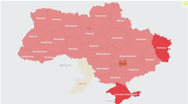 Почти над цялата територия на Украйна е обявена въздушна тревога