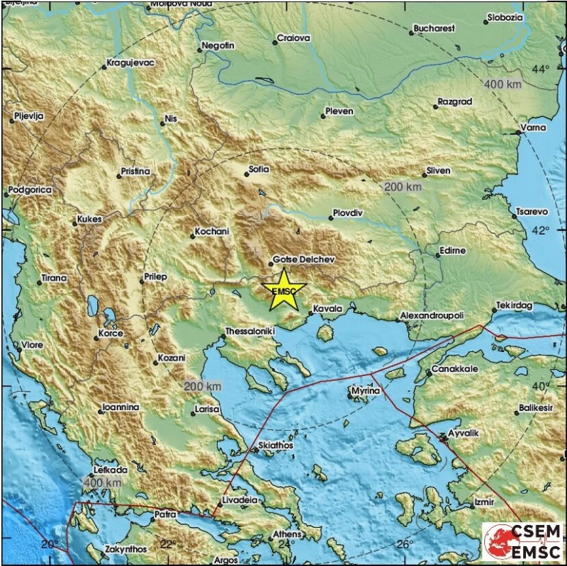 Земетресение близо до българската граница с Гърция