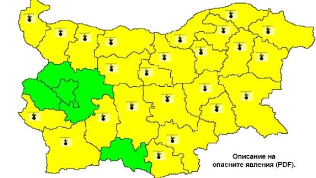 Жълт код за високи температури е обявен за 24 области