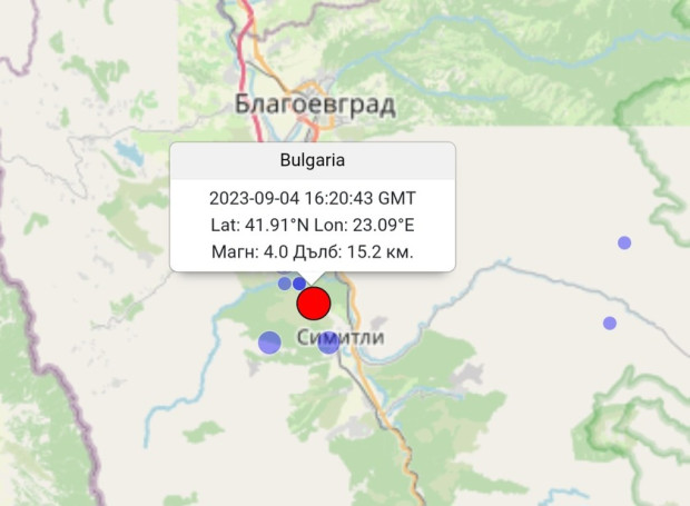 </TD
>Поредно земетресение за днес бе усетено в района на Благоевград