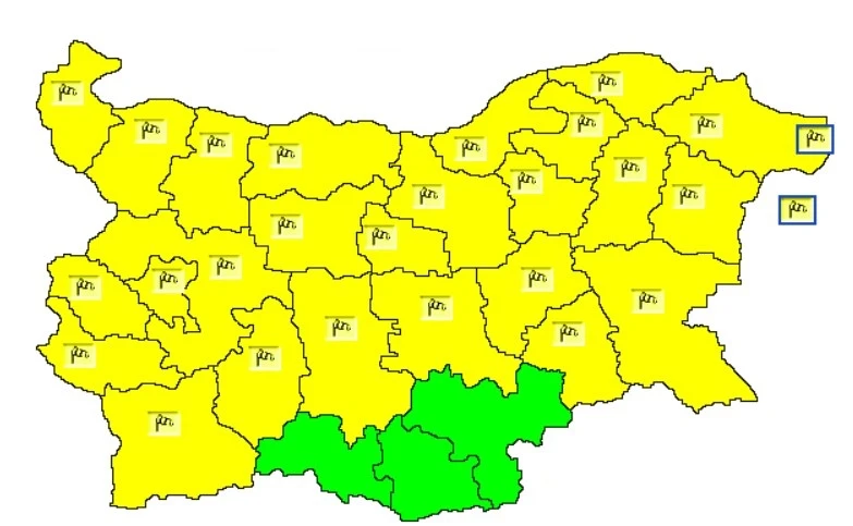 Жълт код за силен вятър в 25 от 28 области на страната