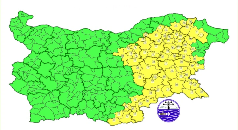 НИМХ: Жълт код за валежи в Източна България