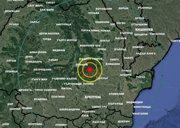Земетресение с магнитуд 4.6 е регистрирано в близост до град Бузъу, Румъния, сеизмогенна