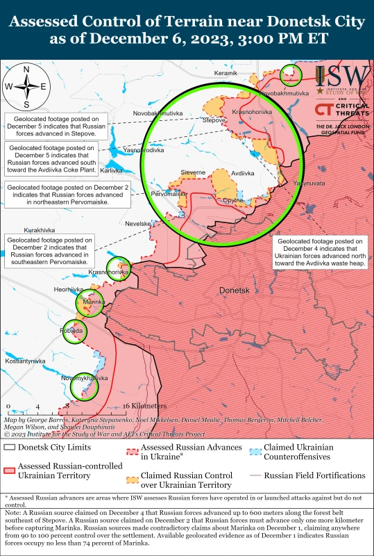 ISW: Руските войски продължават да се придвижват в промишлената зона на Авдеевка