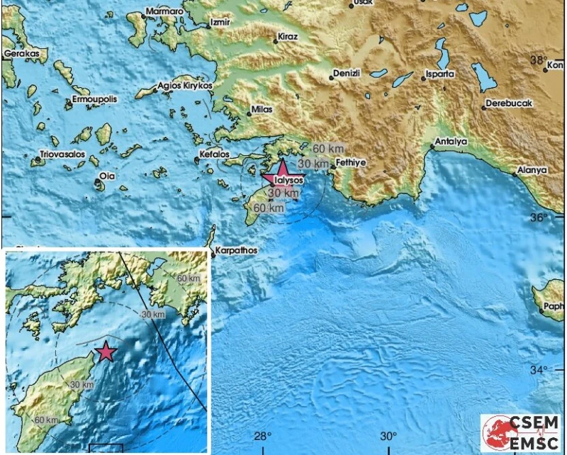 Земетресение от 4,2 по Рихтер е регистрирано източно от Родос