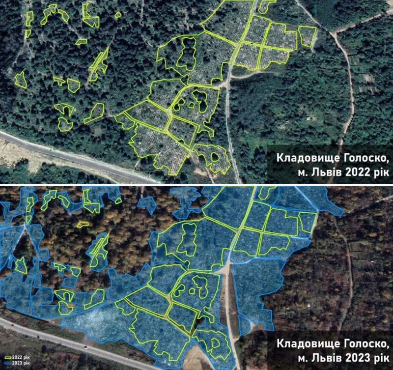 Спътникови снимки показаха двойно увеличение на гробище в Лвов от началото на войната