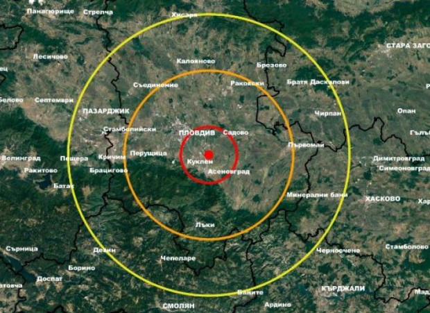 </TD
>Земетресение с магнитуд 2.7 по Рихтер е регистрирано край Пловдив.Епицентърът
