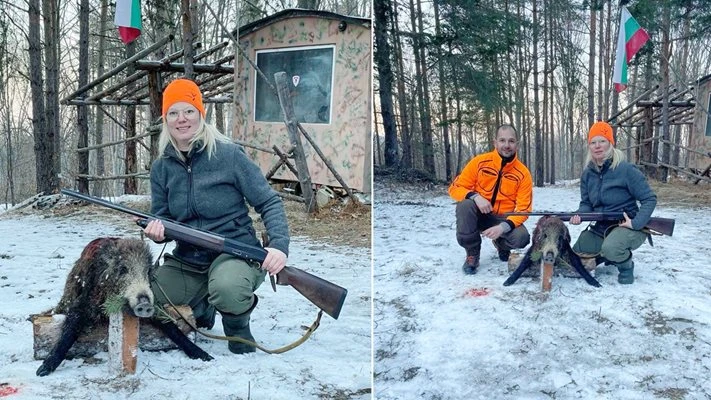 Красива русокоса ловджийка гръмна първия си глиган