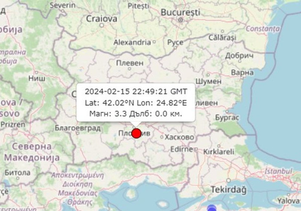 </TD
>Земетресение удари Пловдив тази вечер. Точно в 0:50 минути по
