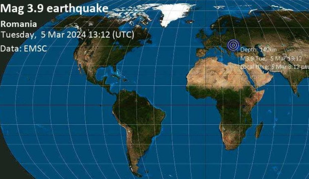 Земетресение с магнитуд 3,9 разлюля на 40 км от град Фокшани